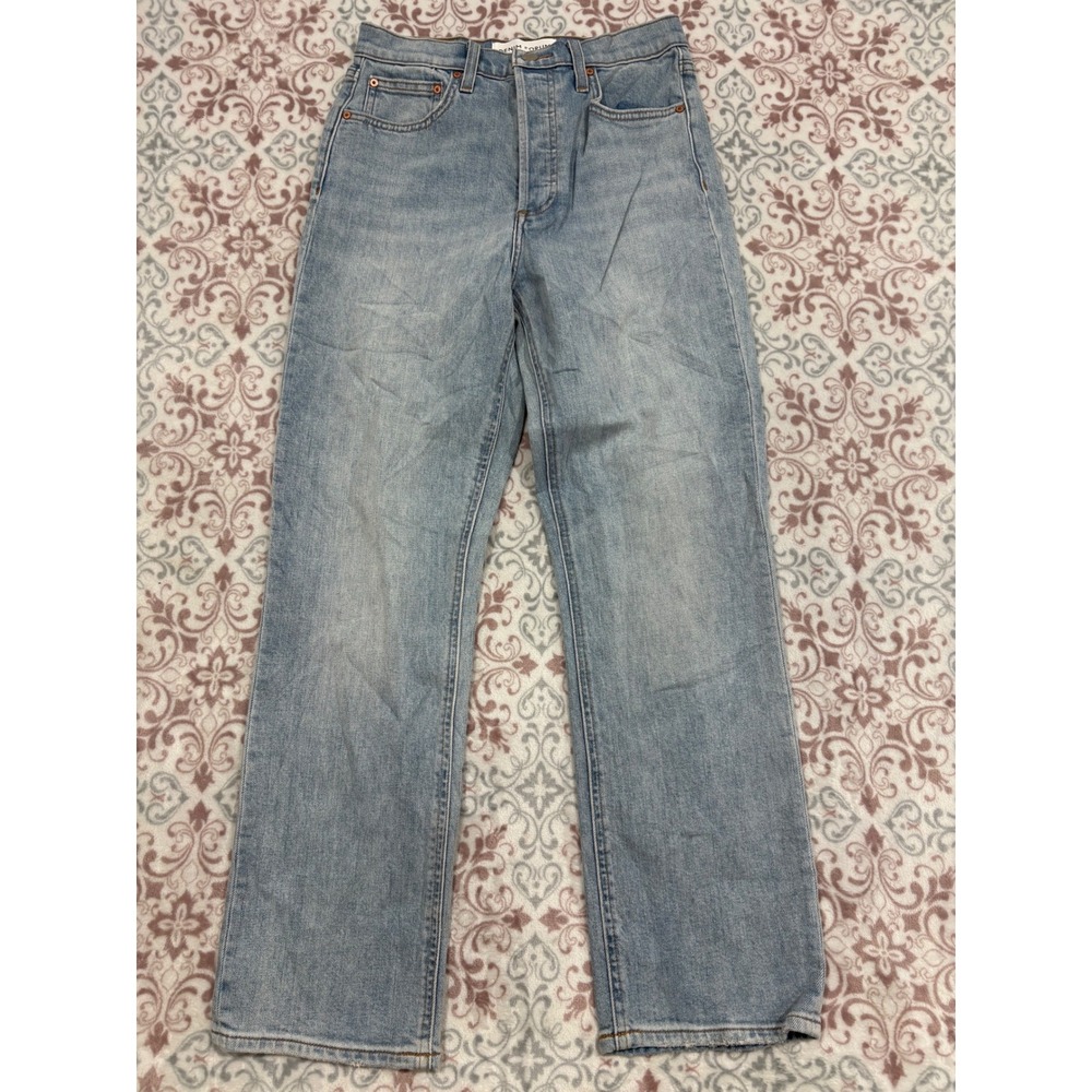 Denim Forum The Arlo High Rise Straight Jeans Light Wash Blue Size 27 28L